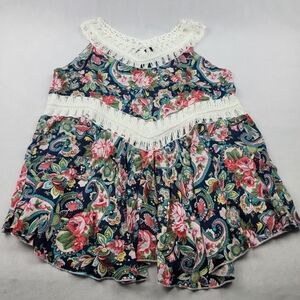 NWT Ana & Rose oversized sheer crochet‎ embroidery printed flowy sleeveless top